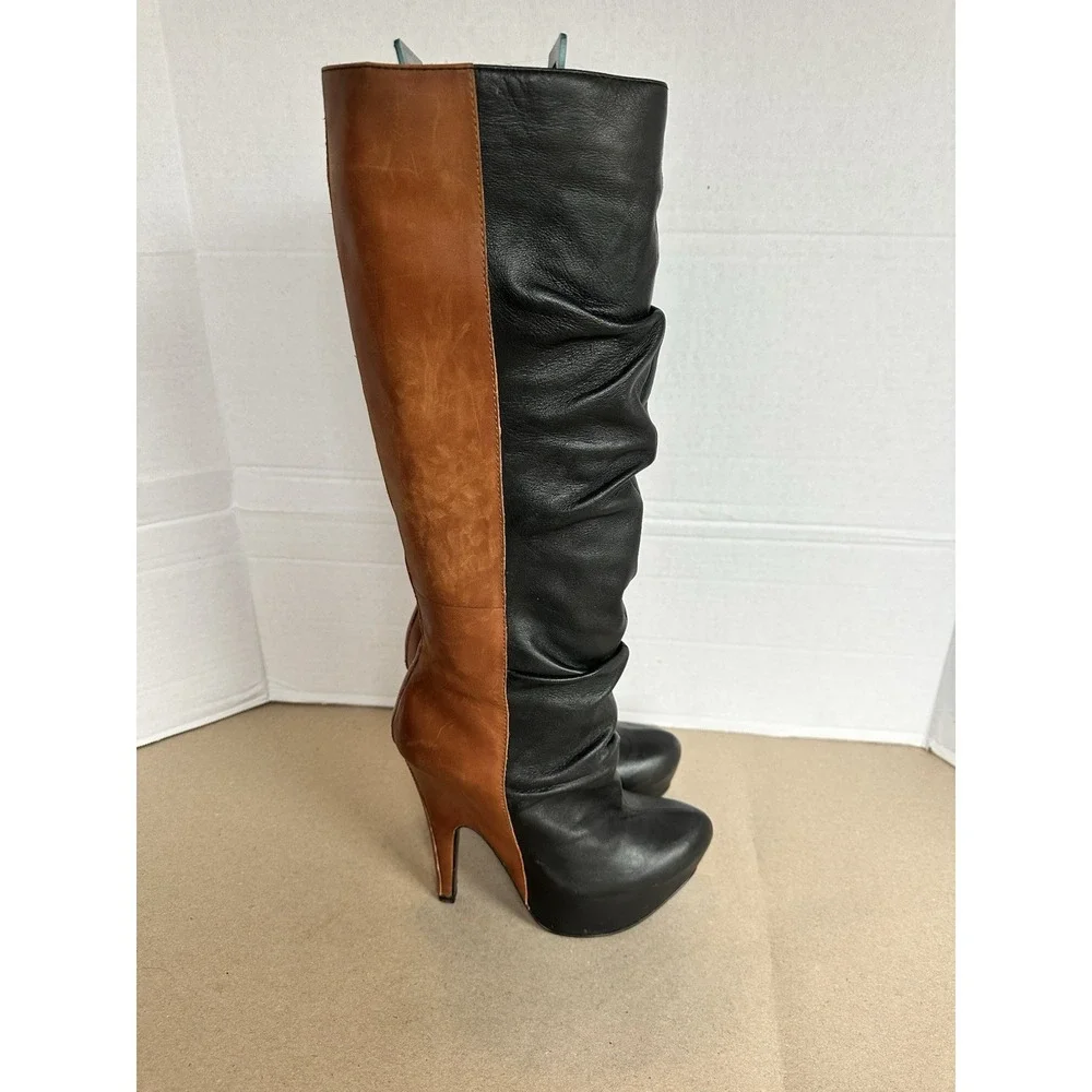 VTG Donald Pliner Jayla Women's Leather Boots Black And Brown Knee High Heel 6.5 - Picture 3 of 8